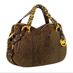 Michael Kors TRISTAN Brown Python Embossed Bag *EUC*